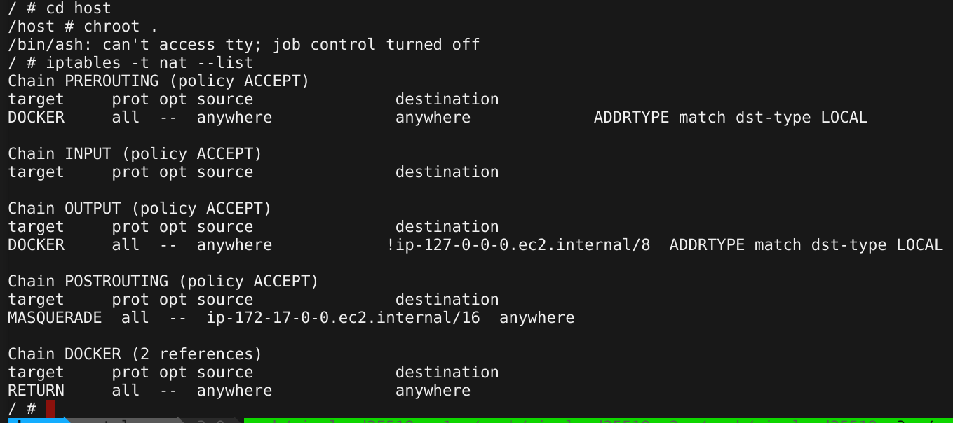 Output from iptables command on privileged container